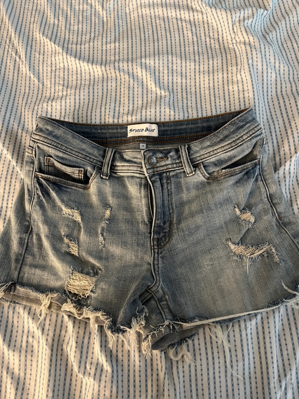 Studio Blue Distressed Denim Shorts